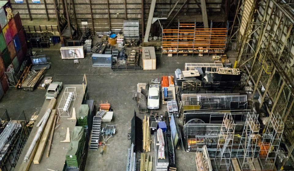 aerial photo of gray metal parts